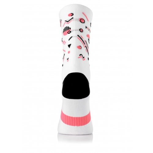 Skarpetki kolarskie, Białe, wzorki różowe